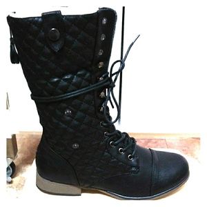 NEW WOMEN'S QUILTED FOLD DOWN ZIPPER COMBAT BOOT